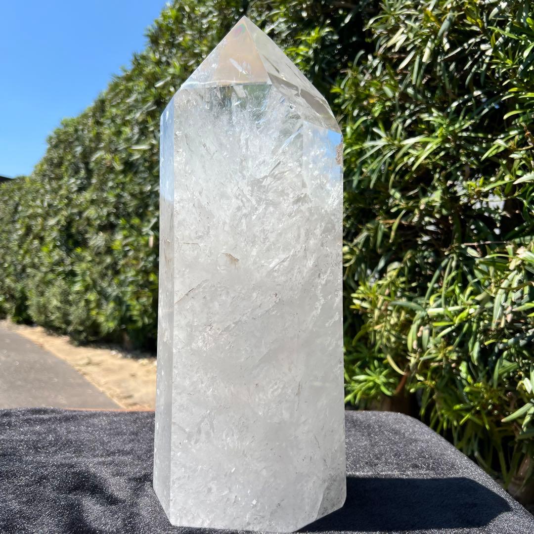 ✳☆唯一無二 超極大☆激凄超逸品☆高透明度 大迫力✨虹入り 水晶 六角柱 天然石