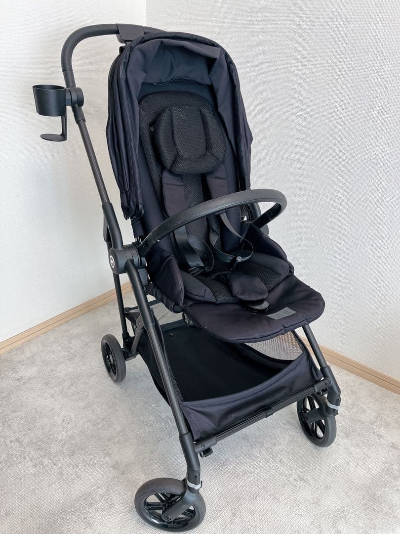 【レインカバー・ドリンクホルダー付】Cybexベビーカー　メリオカーボンブラック