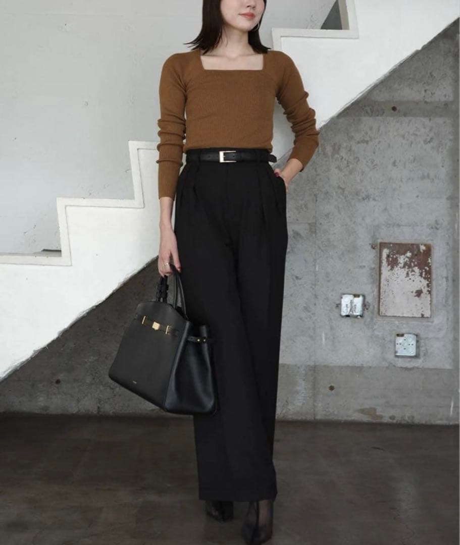 anuans アニュアンス シルクカシミアブレンドデコルテリブニット