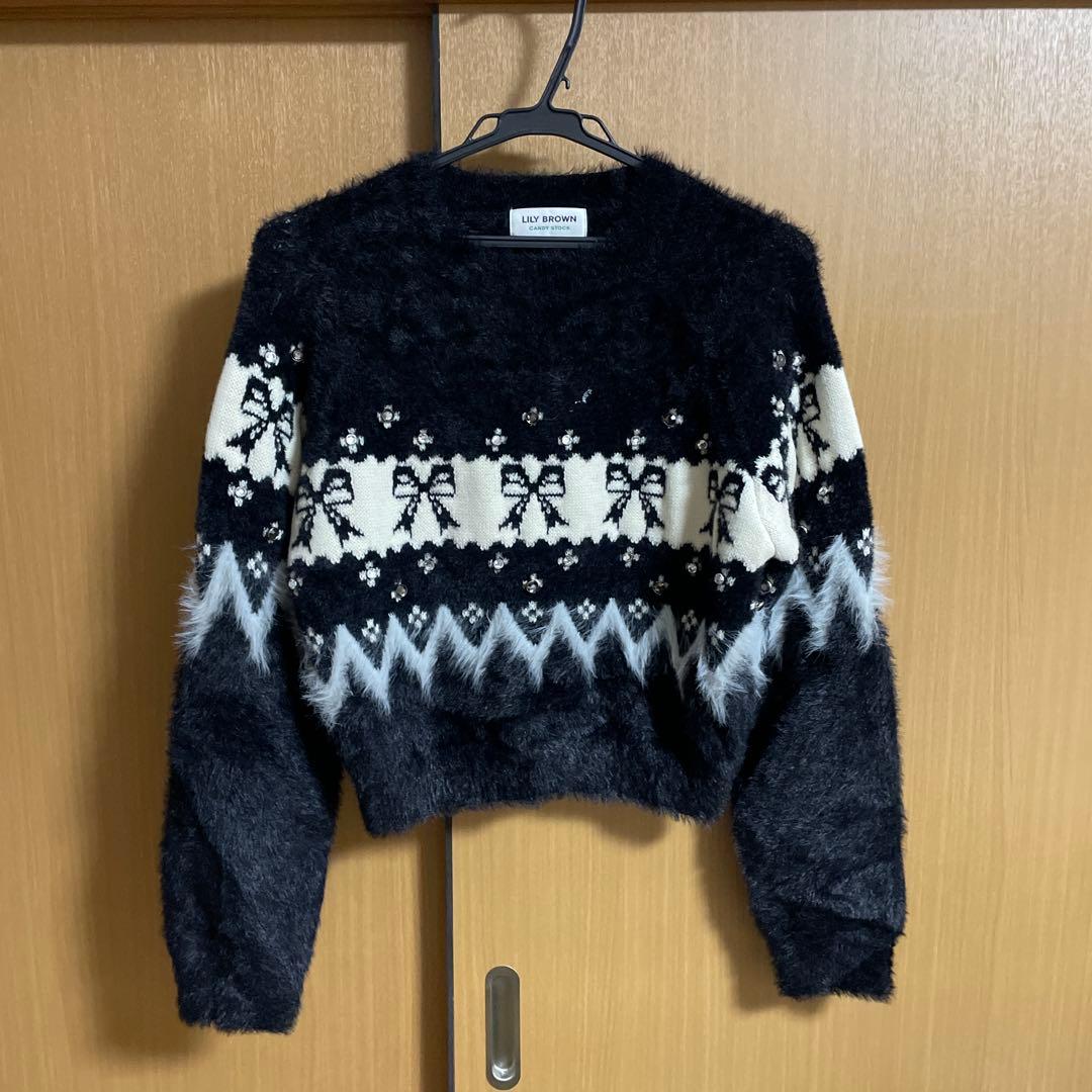 LILY BROWN [L.B CANDY STOCK]リボンビジューニット