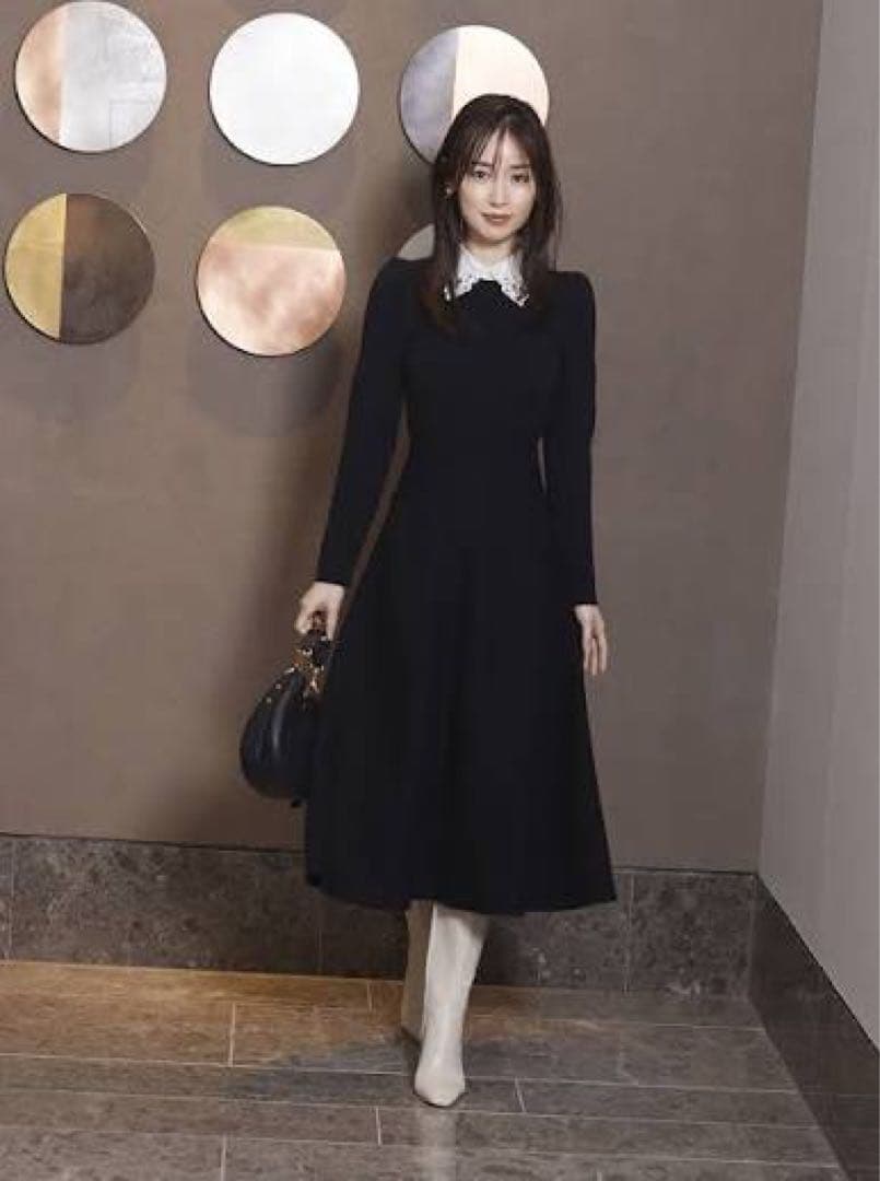 SNIDEL ネイビー レース襟 ワンピース