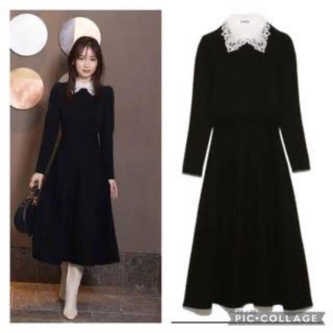 SNIDEL ネイビー レース襟 ワンピース