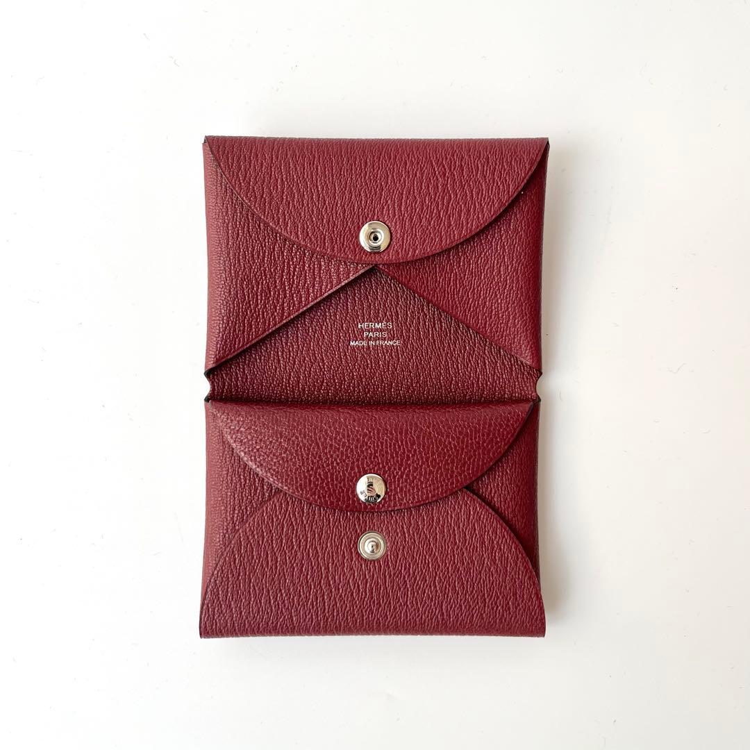 未使用品 エルメス カルヴィ デュオ ボルドー 財布 カードケース ケース