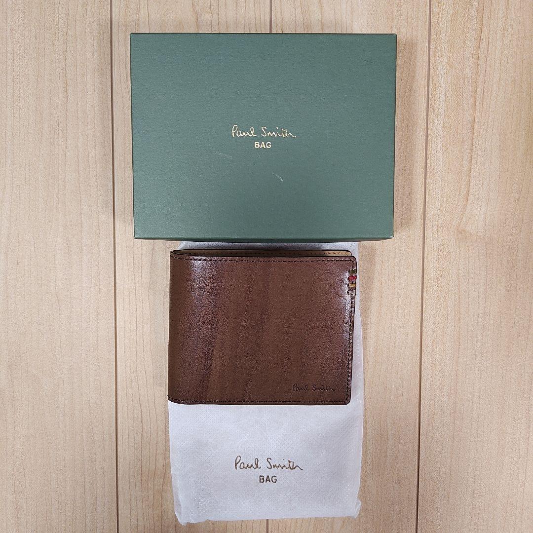 【新品未使用】Paul Smith 本革 二つ折り財布 ブラウン 箱・保存袋付