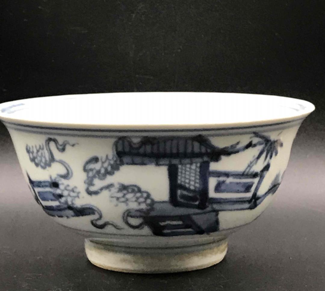 中国古美術　明天啓時代　【天啓年製】在銘　青花人物紋茶碗　古染付(D-34)