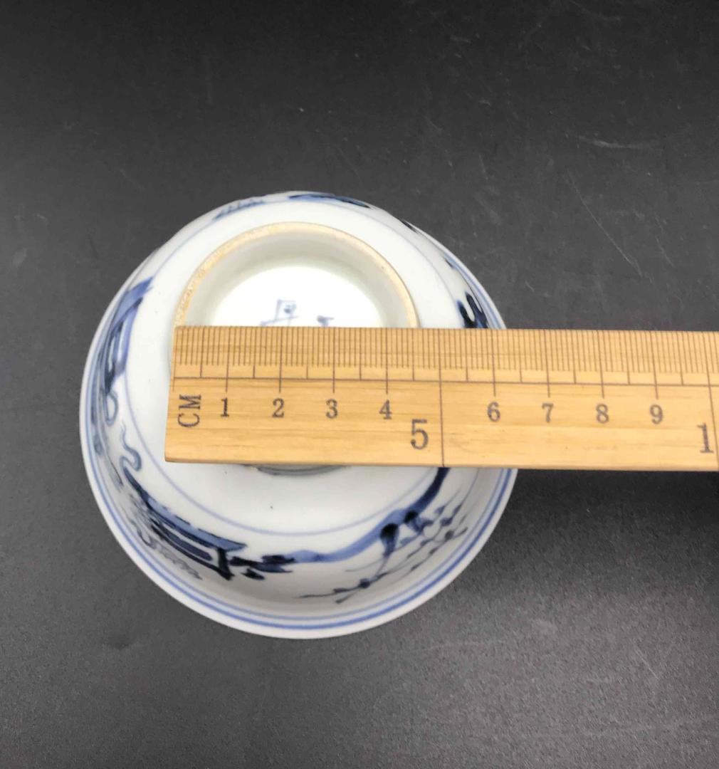 中国古美術　明天啓時代　【天啓年製】在銘　青花人物紋茶碗　古染付(D-34)