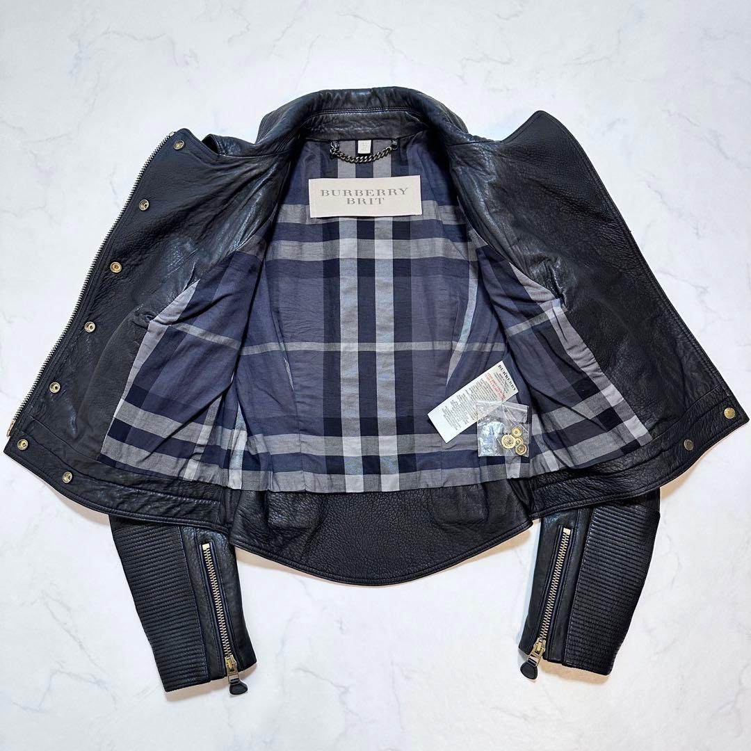 バーバリーブリット ライダースジャケット バイカージャケット 羊革 黒 42