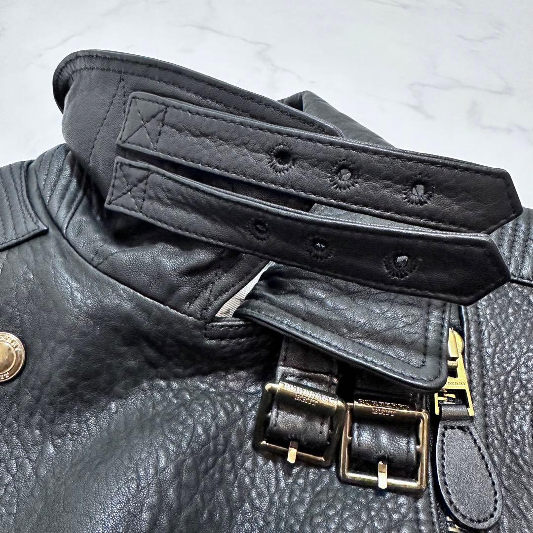 バーバリーブリット ライダースジャケット バイカージャケット 羊革 黒 42