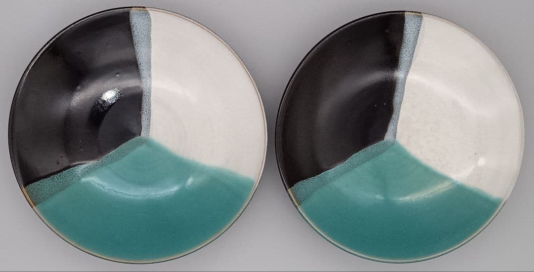 因州 中井窯 染め分け 3色 皿 2点 セット 器 六寸