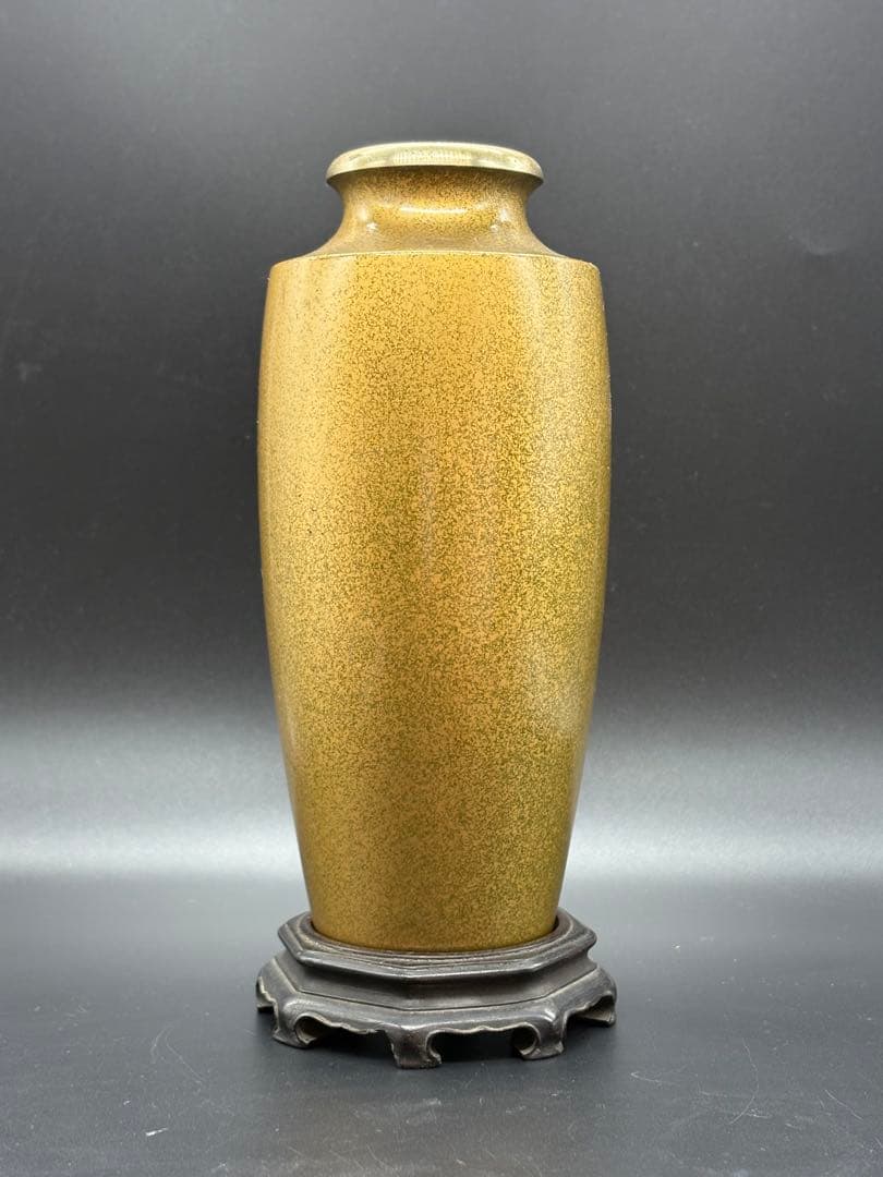 鋳銅 唐木花台付 花紋 花瓶 /金工 花器 花入