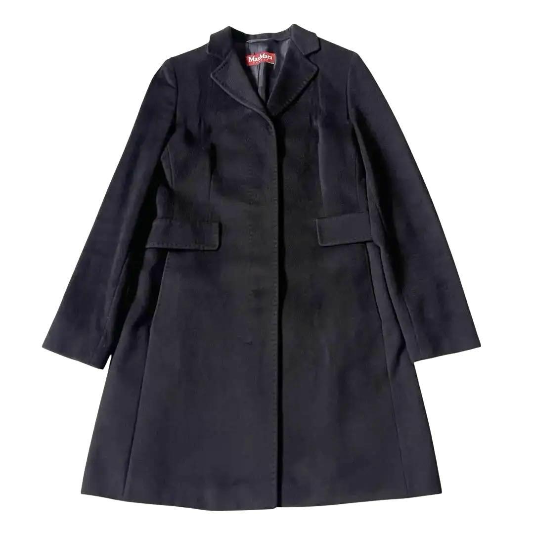 マックスマーラ チェスターコート ヴァージンウール ブラック 42 ツヤ感最高✨