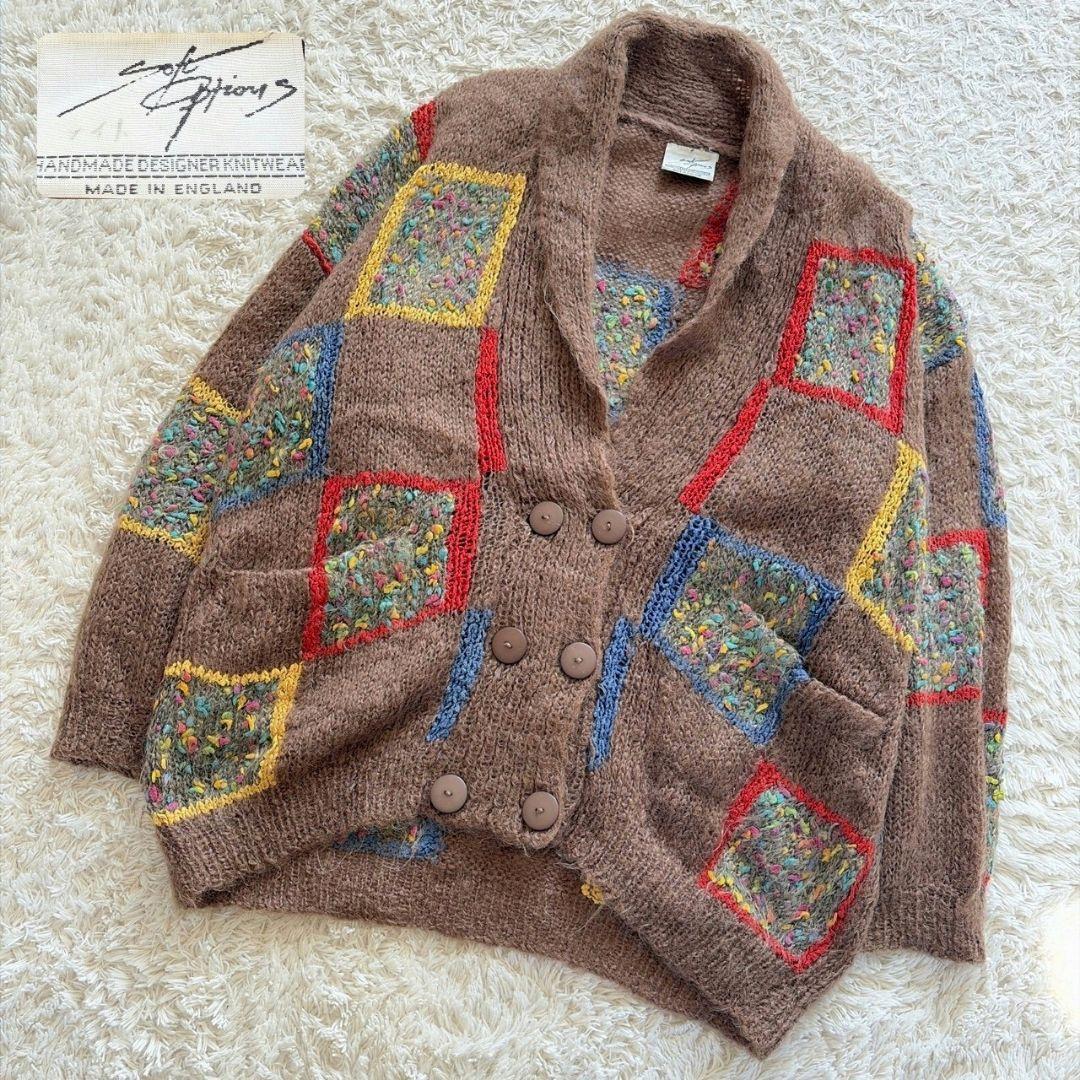 UK Vintage 80s 刺し子風 モヘア ニット セーター カーディガン