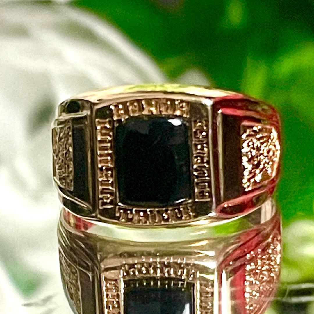 K18 オニキス 印台リング シグネットリング 約14号