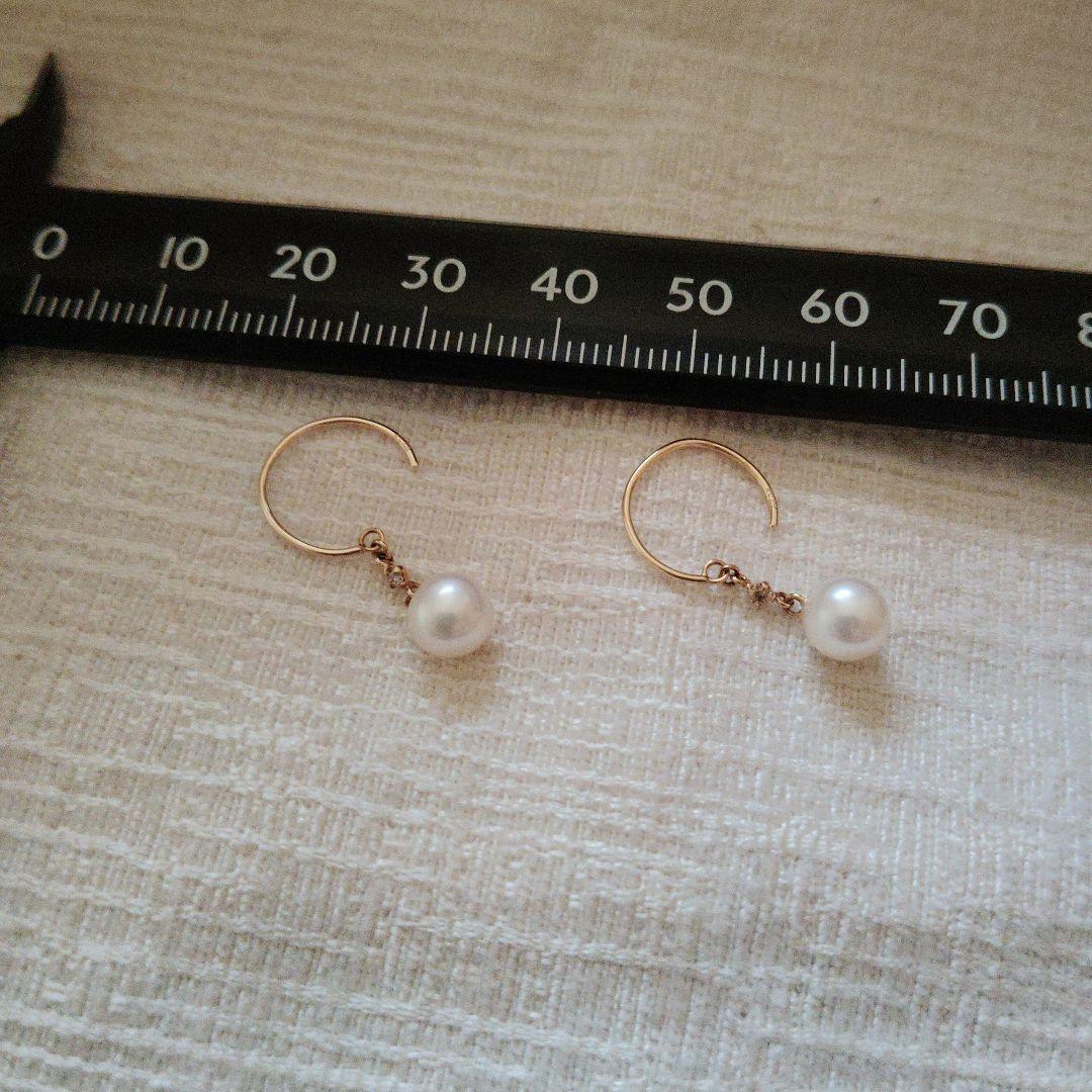 4℃　k18パールダイヤピアス　イエローゴールド　上品に華奢揺れパールピアス