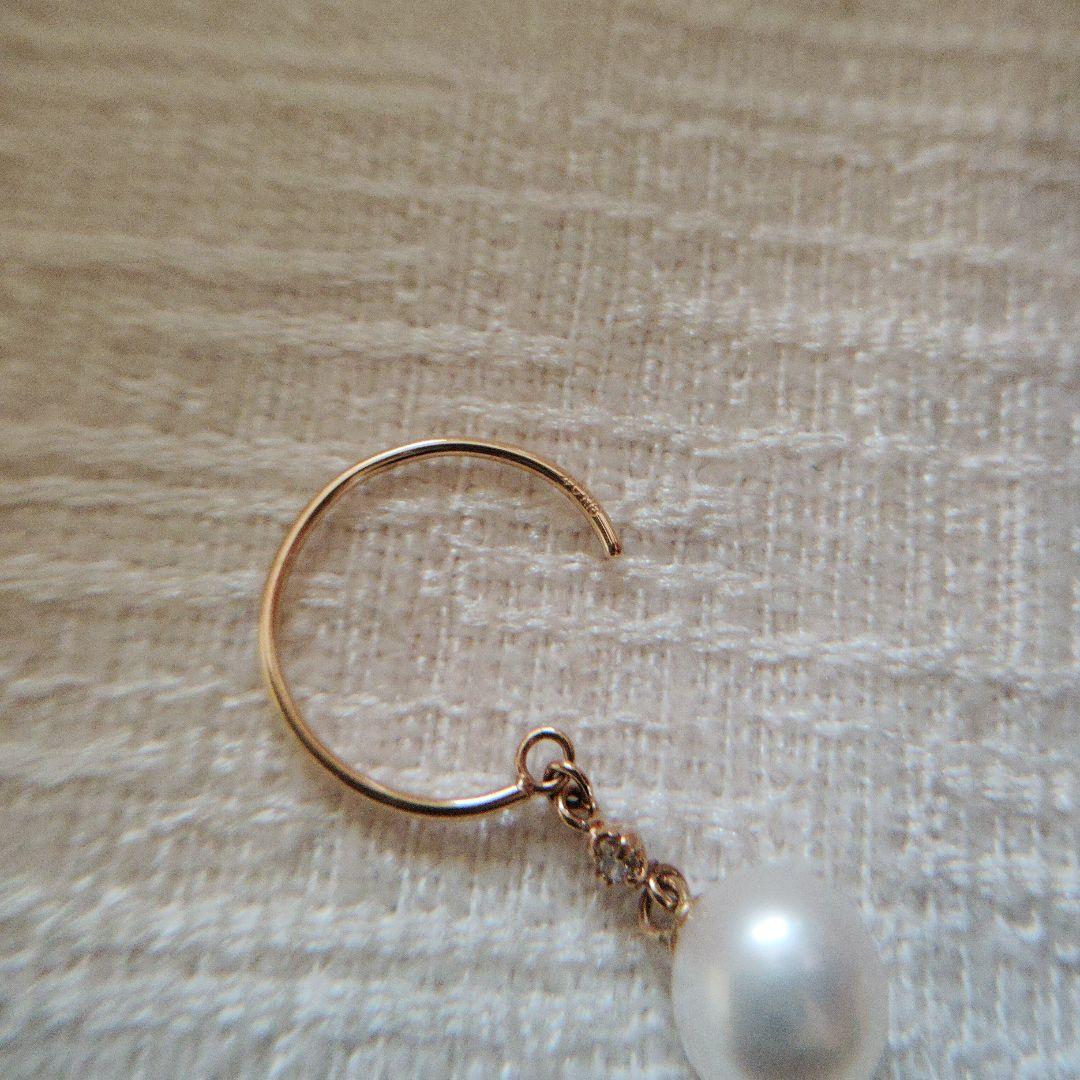 4℃　k18パールダイヤピアス　イエローゴールド　上品に華奢揺れパールピアス