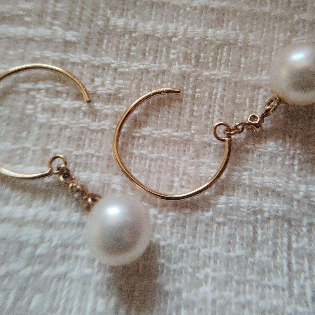 4℃　k18パールダイヤピアス　イエローゴールド　上品に華奢揺れパールピアス