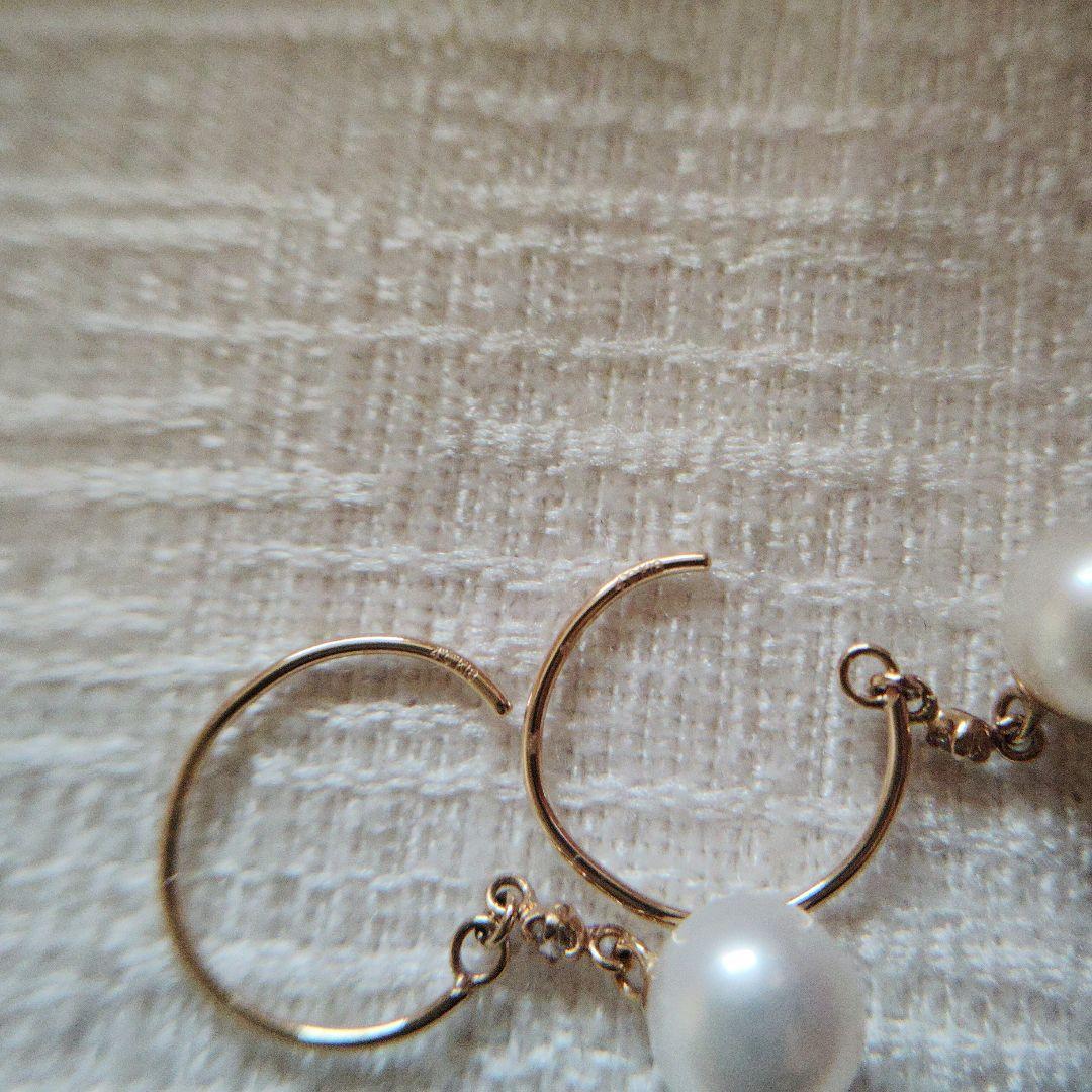 4℃　k18パールダイヤピアス　イエローゴールド　上品に華奢揺れパールピアス