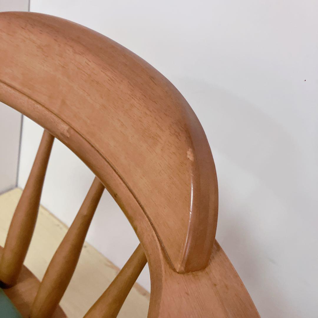 木製　回転チェア　2脚セット　ダイニングチェア　回転椅子　北欧　座面グリーン