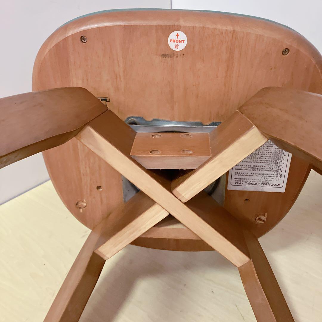 木製　回転チェア　2脚セット　ダイニングチェア　回転椅子　北欧　座面グリーン