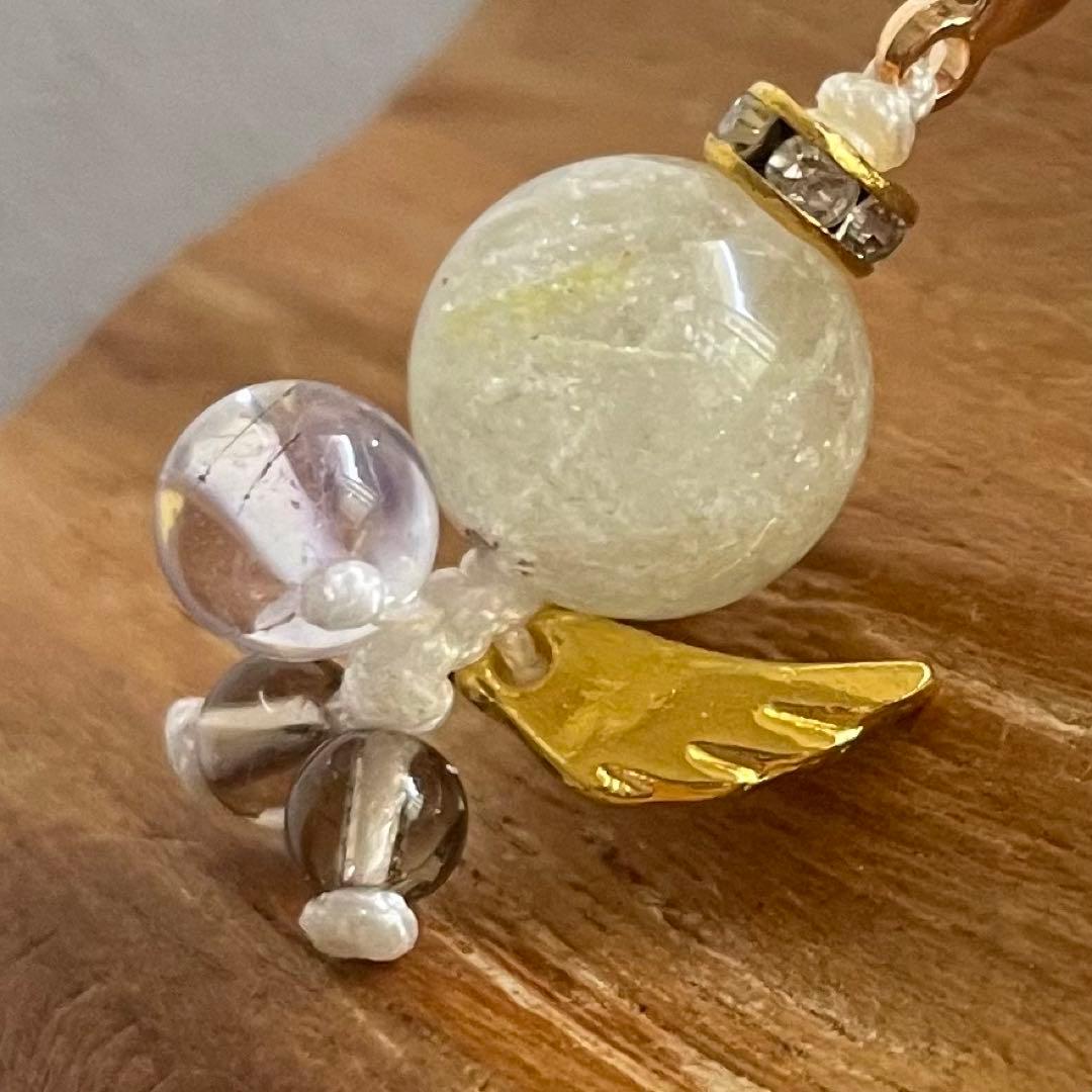 809 天然石　天使　ホワイトガーデンルチル　スモーキークォーツ　スーパーセブン