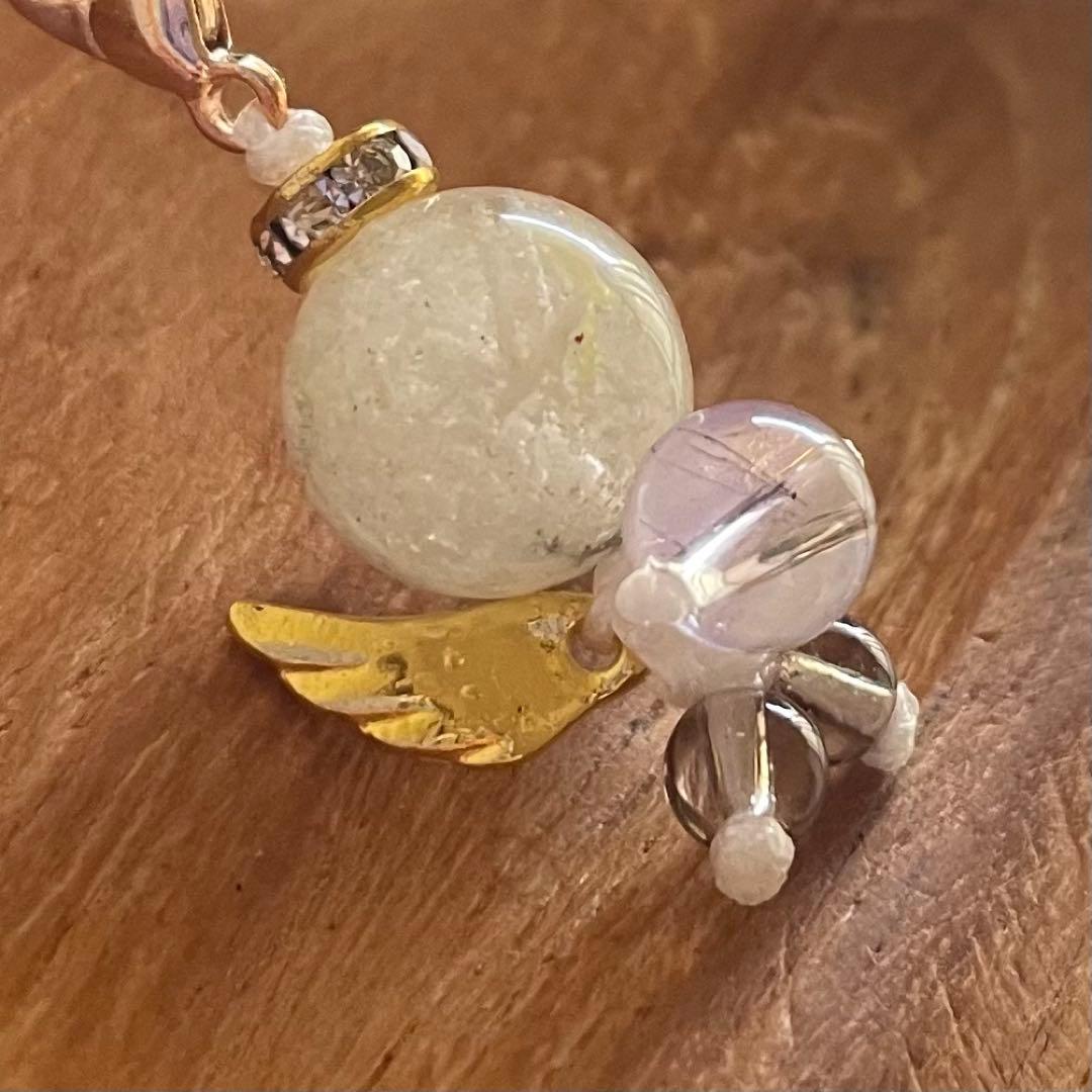 809 天然石　天使　ホワイトガーデンルチル　スモーキークォーツ　スーパーセブン