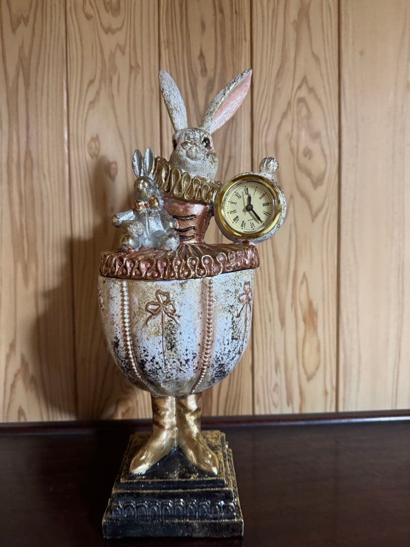 バロックラビットクロック小物入れ オブジェ アンティーク調 うさぎウサギ ギフト