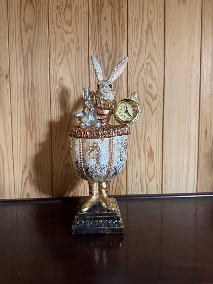 バロックラビットクロック小物入れ オブジェ アンティーク調 うさぎウサギ ギフト