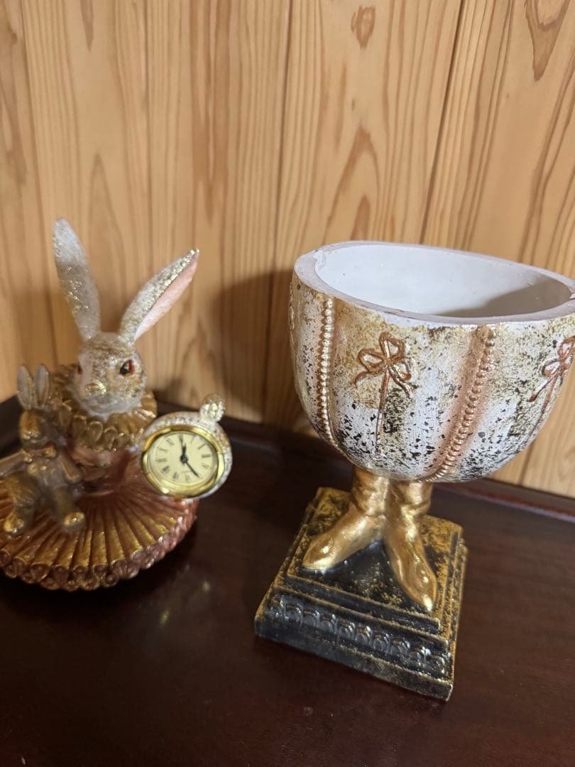 バロックラビットクロック小物入れ オブジェ アンティーク調 うさぎウサギ ギフト