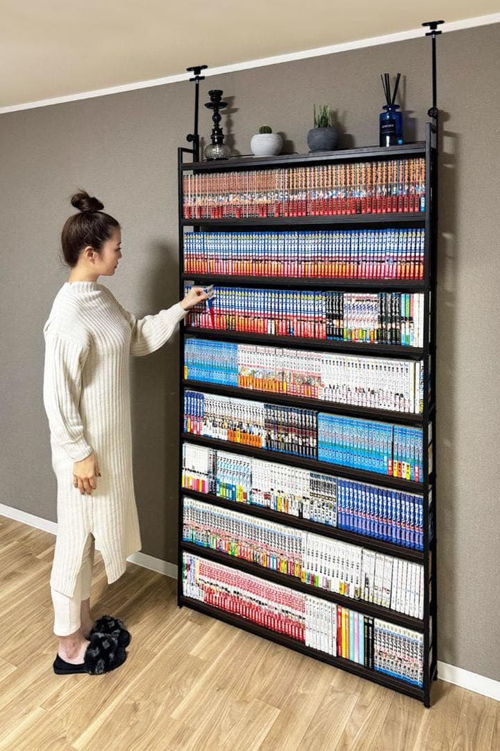 【新品】本棚 ブックシェルフ 突っ張りラック 幅101cm ブラック×ブラウン