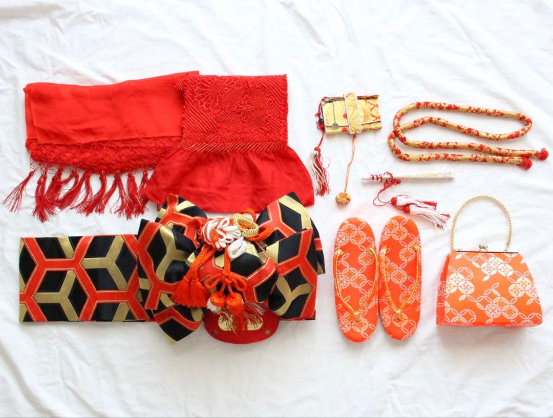 七五三 7歳 女の子 子供 アンティーク 着物 つくり帯 セット