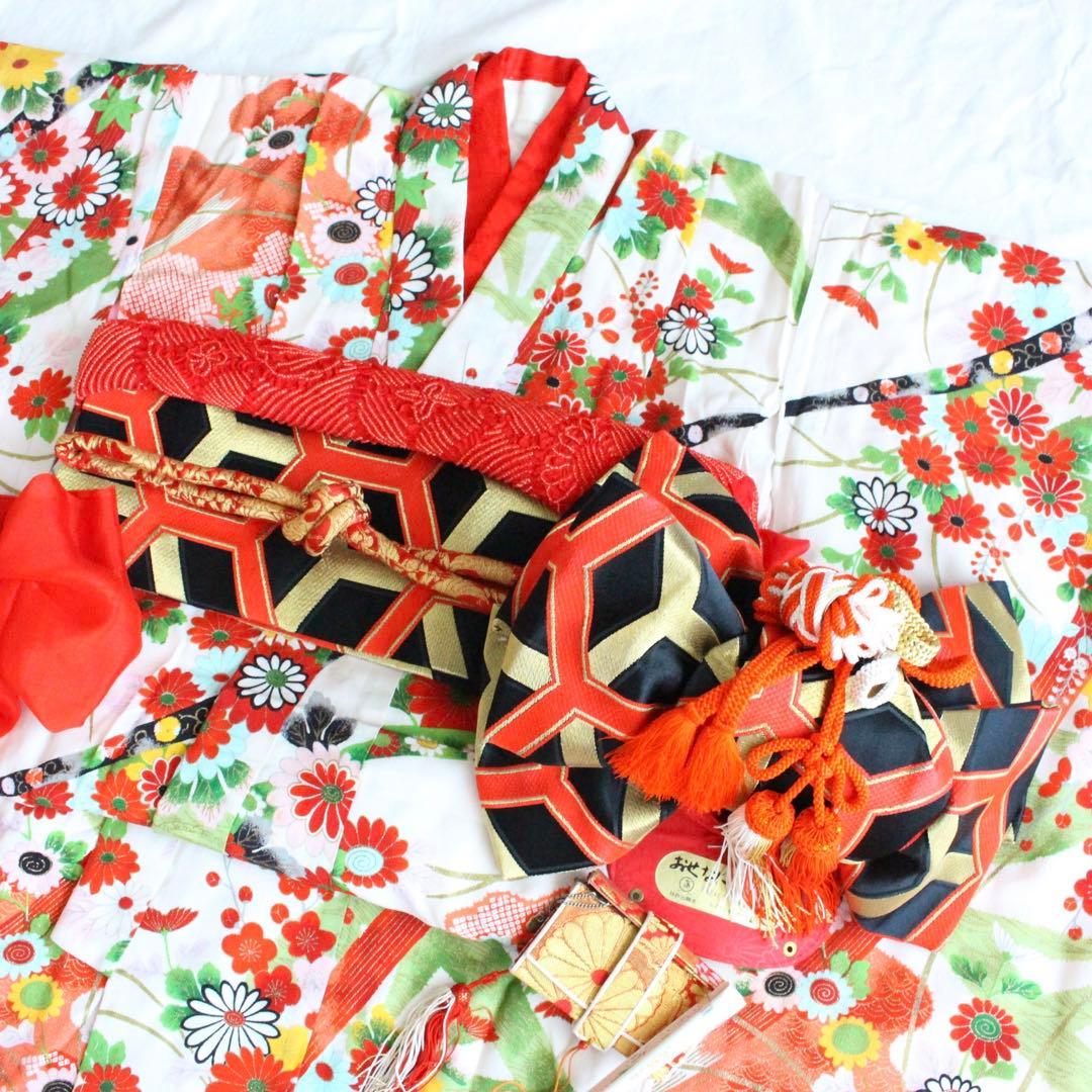 七五三 7歳 女の子 子供 アンティーク 着物 つくり帯 セット