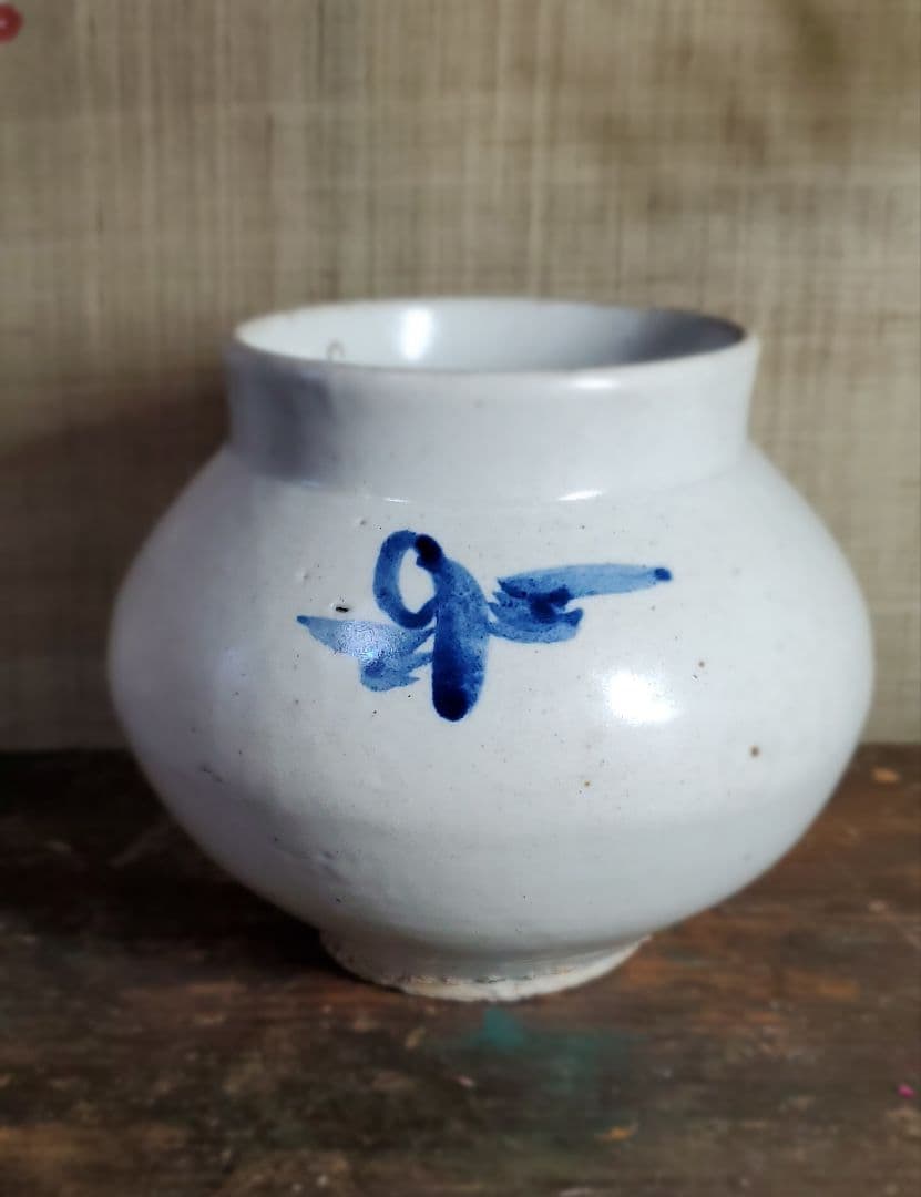 李朝 古美術 青華白磁 花文壺