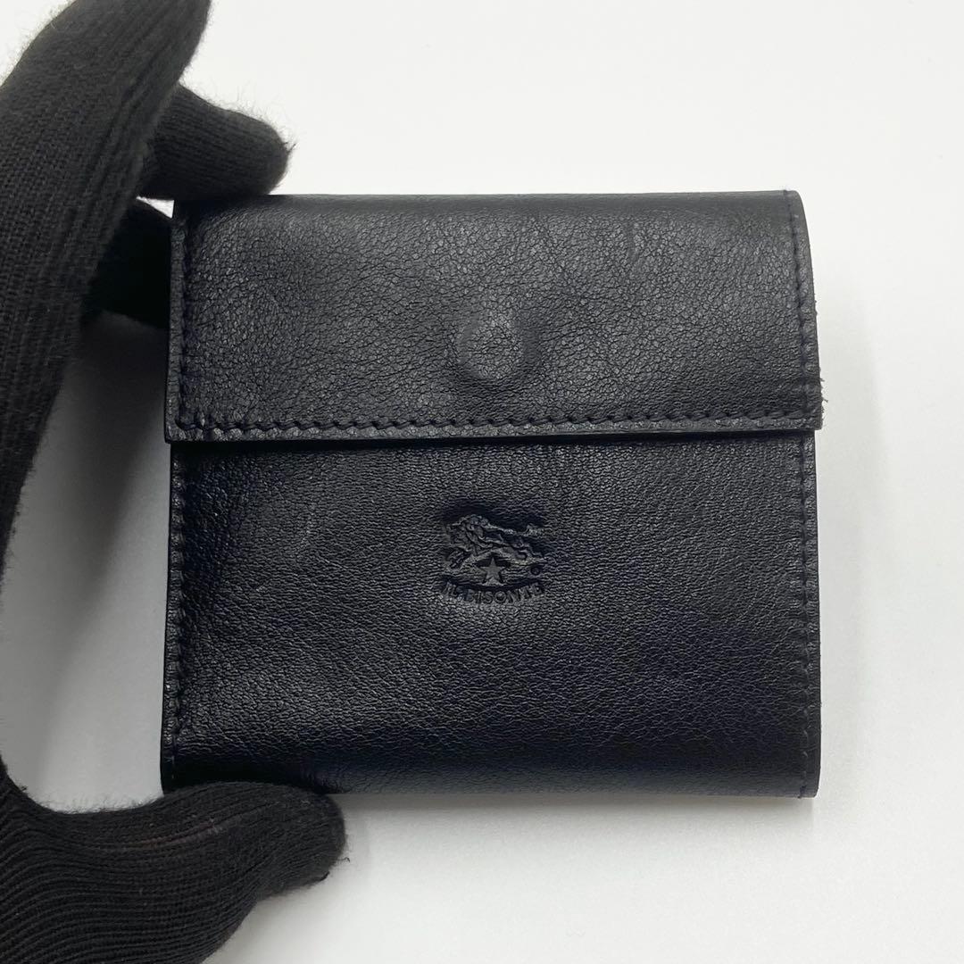 未使用　イルビゾンテ　折り財布　ロゴ刻印　フラップ　レザー　ブラック