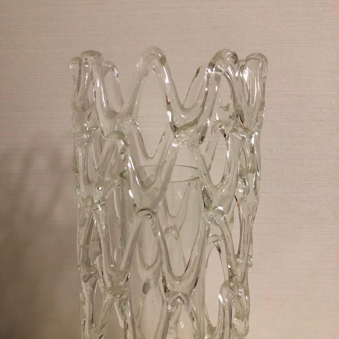 IWATA 岩田ガラス　花瓶　網目　つららかご　中筒付き　岩田藤七