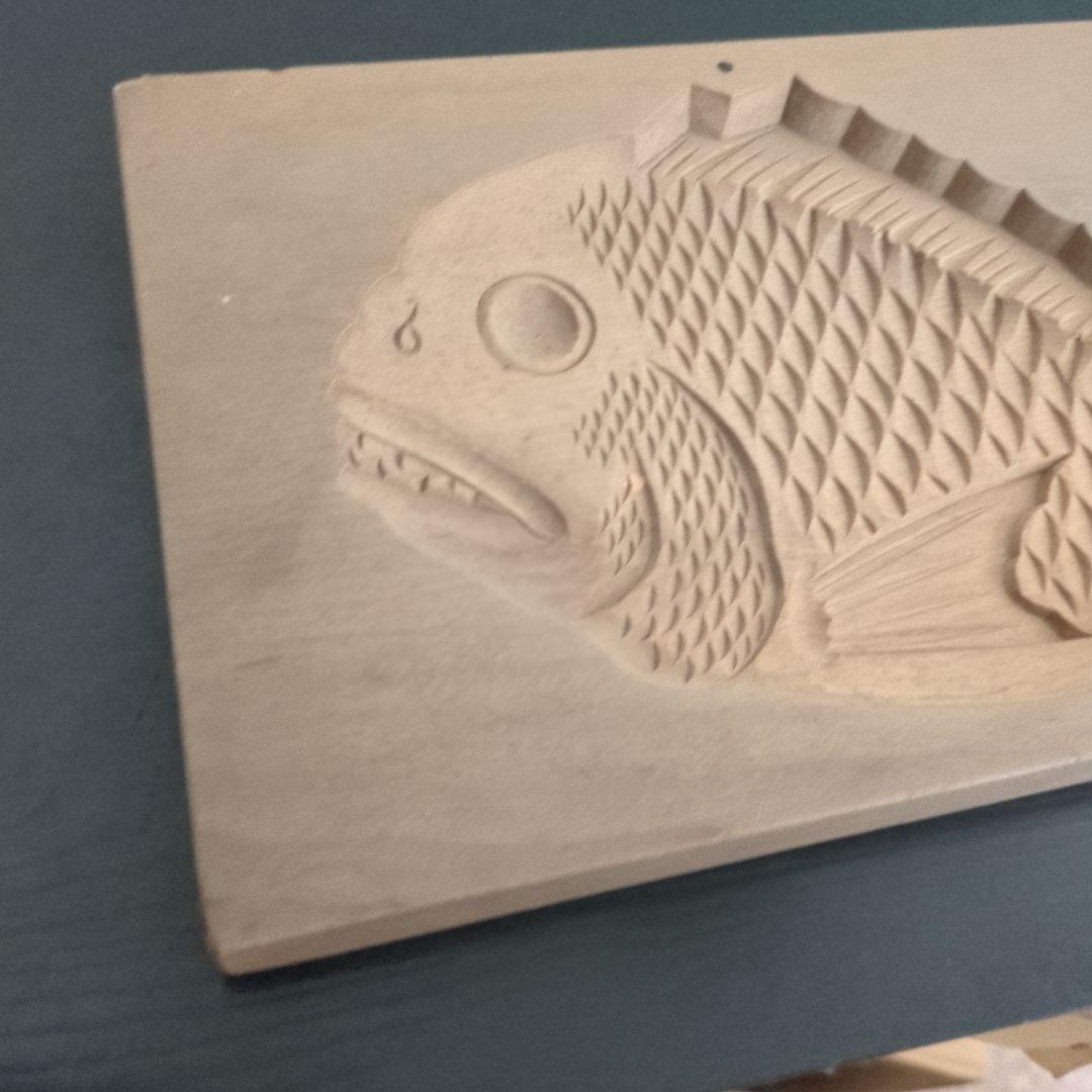 骨董　木型　菓子型　鯛　大型　木製　和菓子型　特大　ディスプレイ