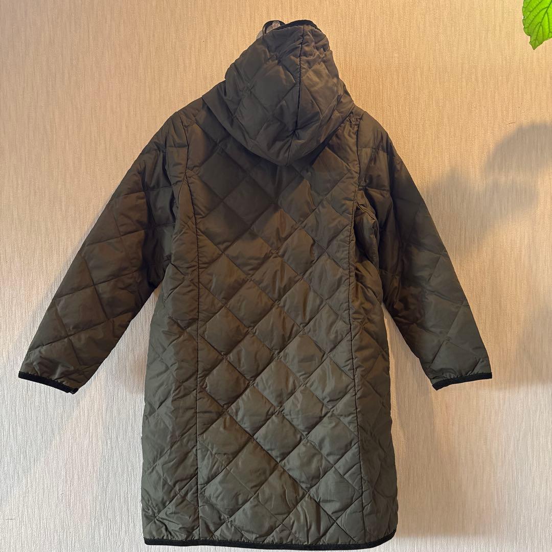 TAIONシティライン パイピングフード ロングダウンコート S カーキ