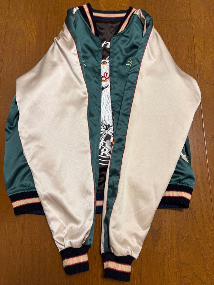 東洋テーラー スカジャン ブラウン/グリーン リバーシブル サイズL