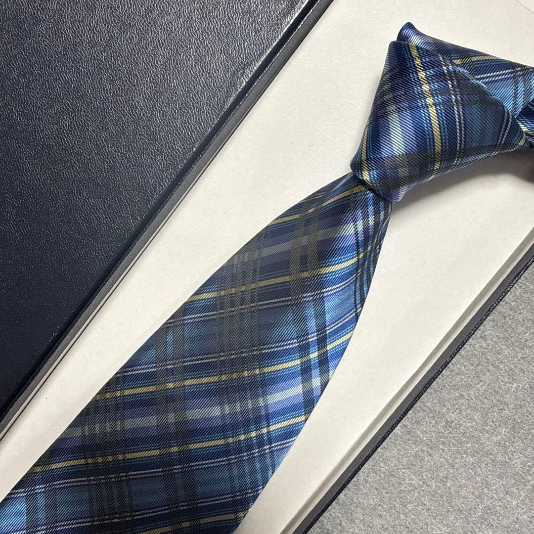 美品　ヴィヴィアンウエストウッド　ネクタイ　青紺　オーブ柄　チェック