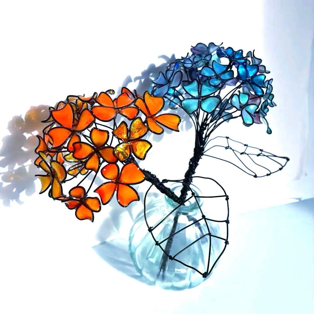 紫陽花リース　ワイヤークラフト　ディップアート 壁飾り　インテリア　アート