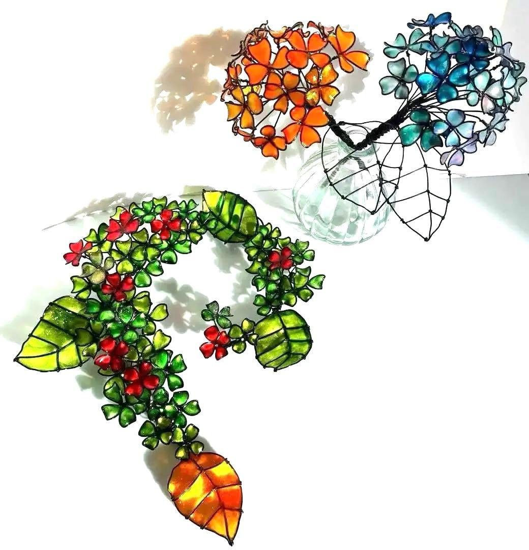 紫陽花リース　ワイヤークラフト　ディップアート 壁飾り　インテリア　アート