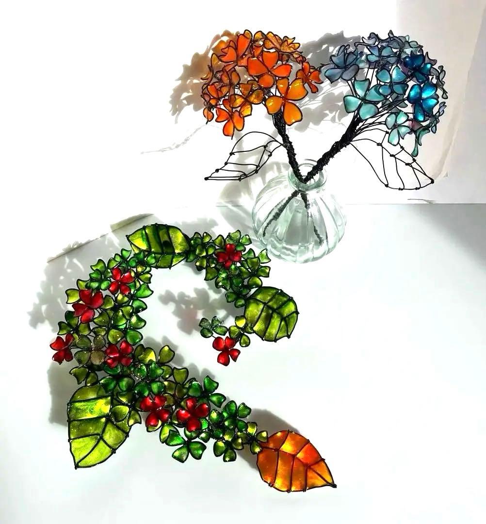 紫陽花リース　ワイヤークラフト　ディップアート 壁飾り　インテリア　アート