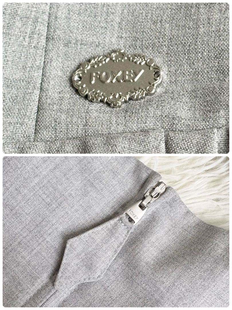 新品タグ付き♡フォクシーニューヨーク タキシードストレッチワンピース グレー