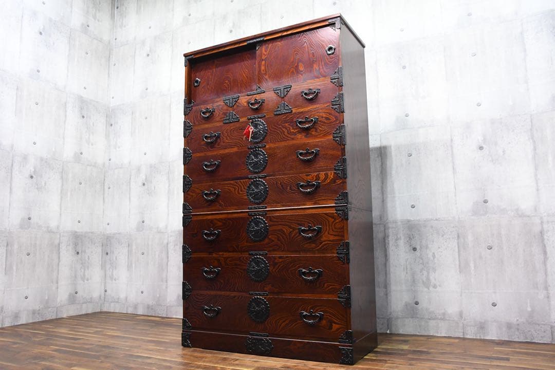 CFC7 長谷川和夫作 伝統工芸 岩谷堂箪笥 8段 整理タンス チェスト 鍵付き