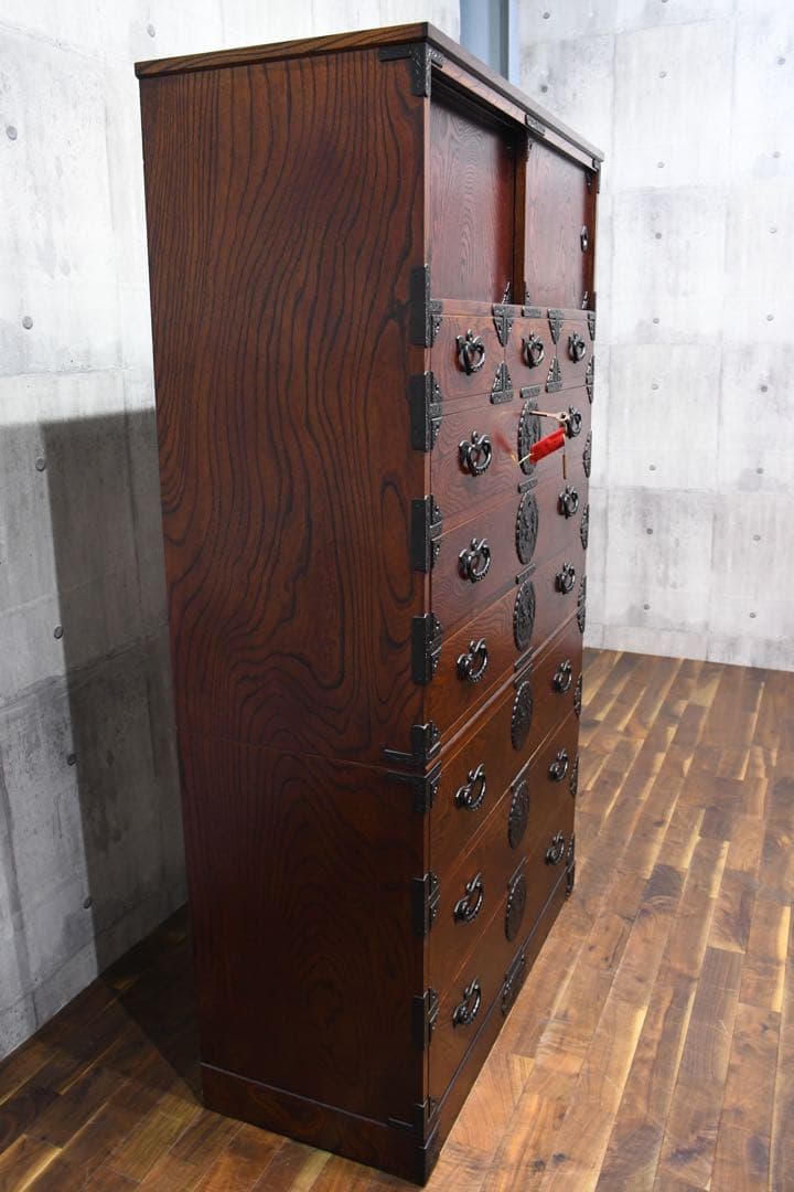 CFC7 長谷川和夫作 伝統工芸 岩谷堂箪笥 8段 整理タンス チェスト 鍵付き