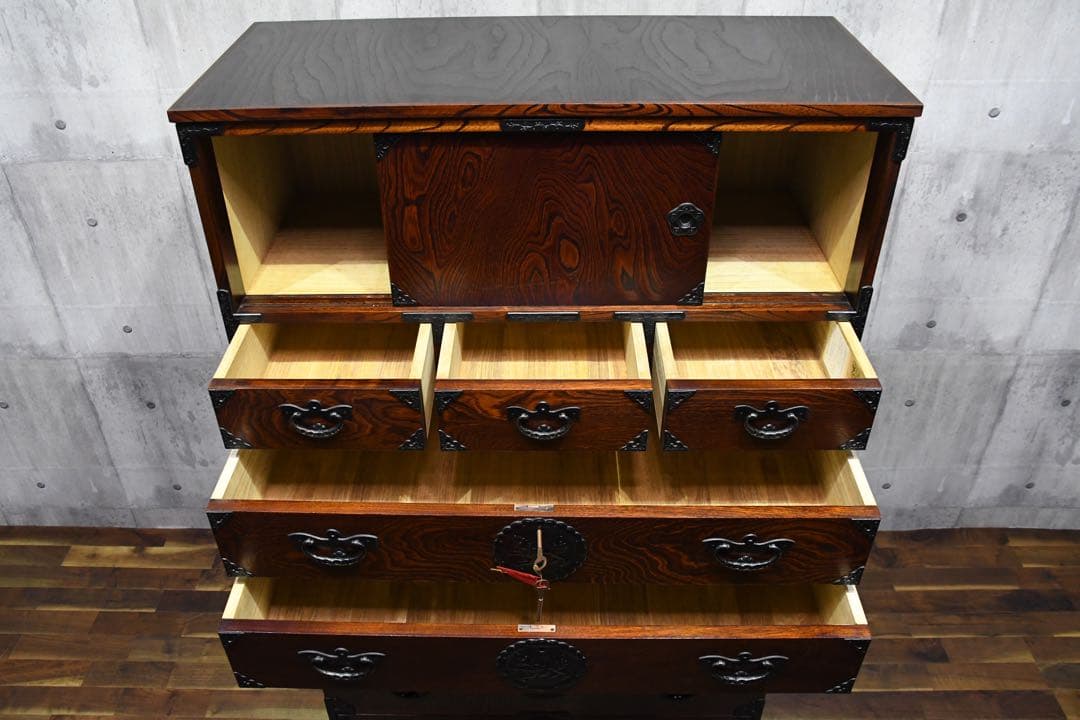 CFC7 長谷川和夫作 伝統工芸 岩谷堂箪笥 8段 整理タンス チェスト 鍵付き