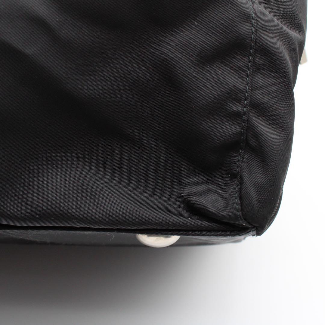 【美品】PRADA 三角ロゴプレート ボストンバッグ ナイロン レザー 黒色