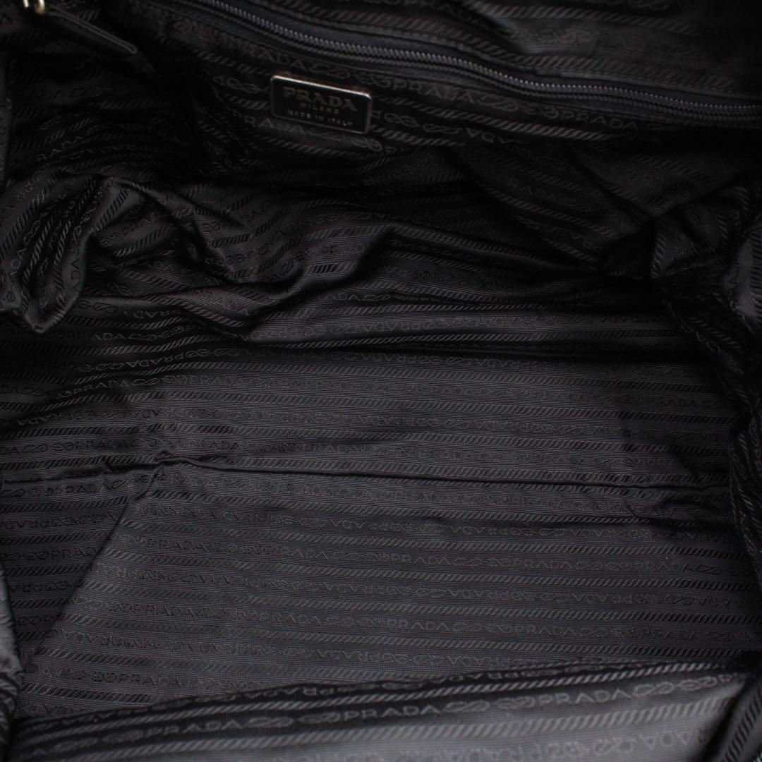 【美品】PRADA 三角ロゴプレート ボストンバッグ ナイロン レザー 黒色