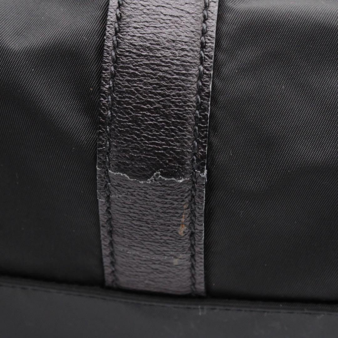 【美品】PRADA 三角ロゴプレート ボストンバッグ ナイロン レザー 黒色