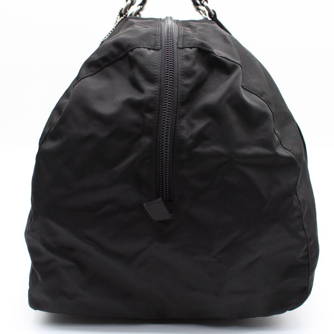 【美品】PRADA 三角ロゴプレート ボストンバッグ ナイロン レザー 黒色