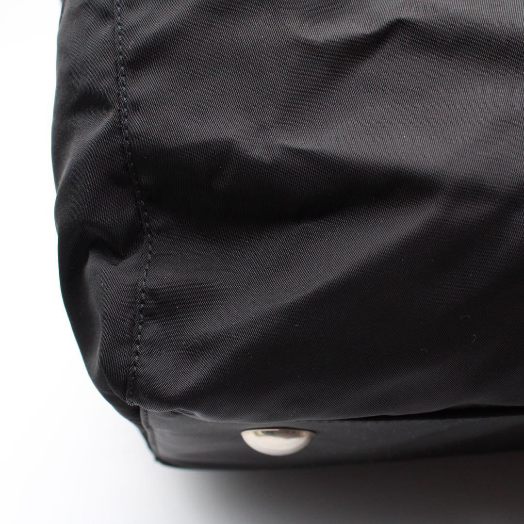 【美品】PRADA 三角ロゴプレート ボストンバッグ ナイロン レザー 黒色